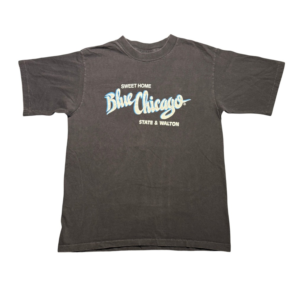Vintage Oneita‎ Blue Chicago Sweet Home State & Walton Black Graphic T-Shirt L